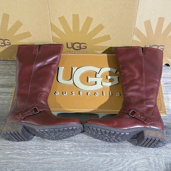 Brand New Women’s UGG Dahlen Bourbon Leather Sheep Skin Zip Up Tall Winter Boots